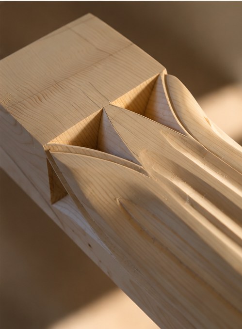 Détail d'assemblage d'une pièce de charpente en bois