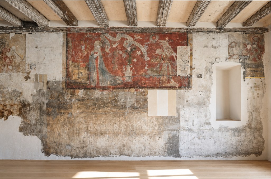 Peintures murales historiques dans une maison médiévale